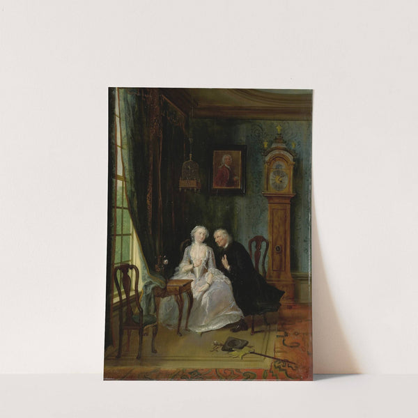 Unseemly Love, perhaps a scene of the Widower Joost with Lucia, 2nd scene from the play ‘De wanhebbelijke liefde’ by CJ van der Lijn (1720 - 1750) by Cornelis Troost