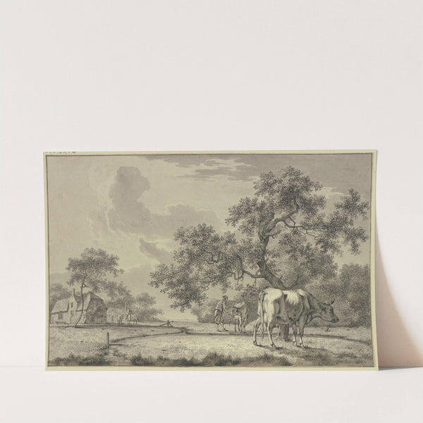 Unter einem Baum ein Bauer bei zwei Kühen by Bernhard Hendrik Thier