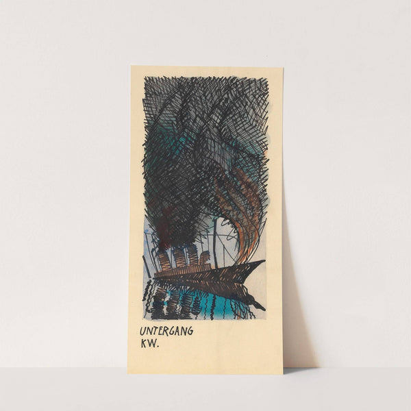 Untergang (Schiff mit vier Schloten, Feuer und Rauchwolke) by Karl Wiener