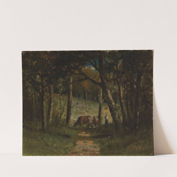 Untitled (cows on path in forest) by Edward Mitchell Bannister