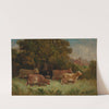 Untitled (five cows in pasture, rooftop in background) by Edward Mitchell Bannister