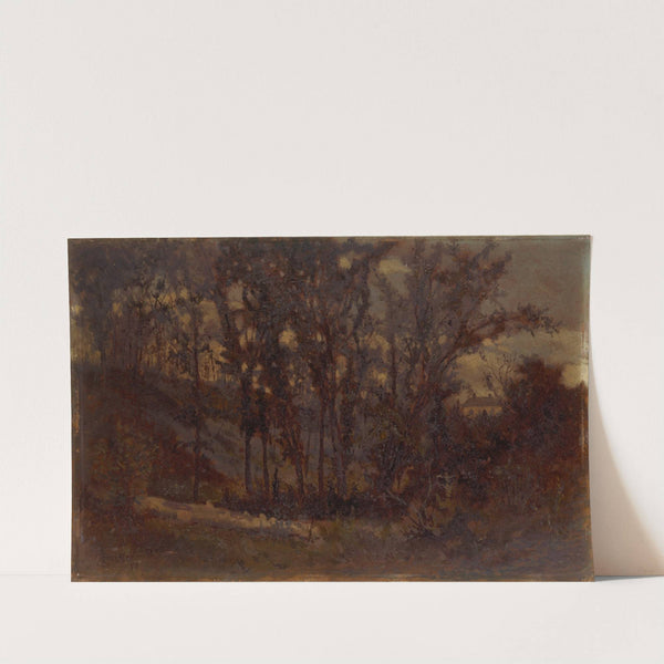 Untitled (forest scene, fallen tree in foreground and house in background) (1873) by Edward Mitchell Bannister