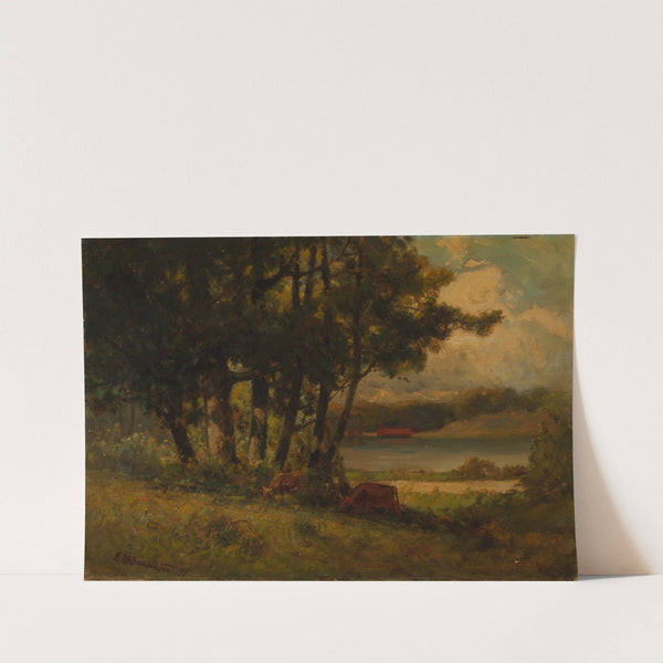 Untitled (landscape with cows grazing near river) by Edward Mitchell Bannister