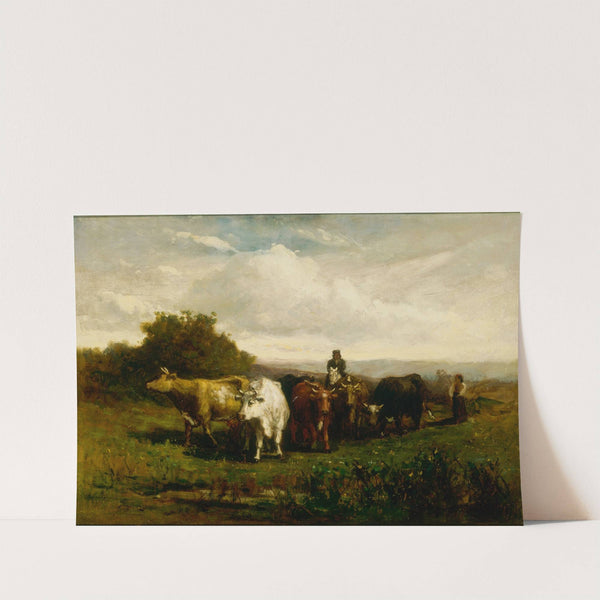 Untitled (man on horseback, woman on foot driving cattle) by Edward Mitchell Bannister