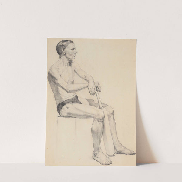 Untitled (Man sitting holding a cricket bat) by Elizabeth Berry