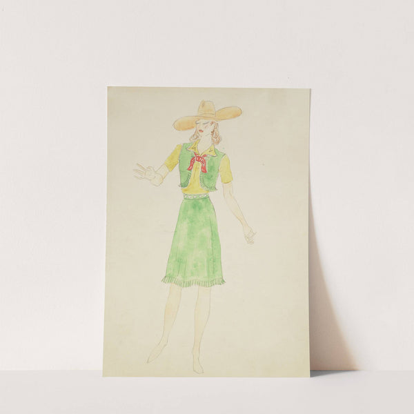 Up We Go: Yellow shirt, green fringe vest, green fringe skirt, red tie, and yellow cowboy hat (1934-1943) by Charles Hawkins