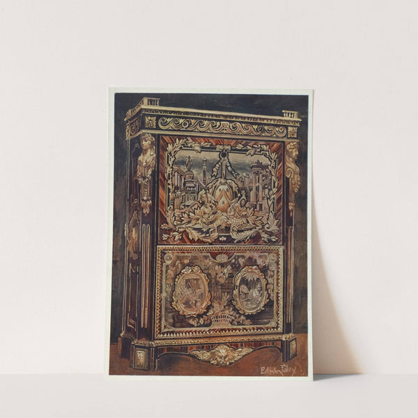Upright secrétaire inlaid in various woods, with cast, chased, and gilt bronze mounts by Edwin Foley