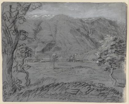 Urland Kirke og præstegård i Stemmedal, set mod fjorden