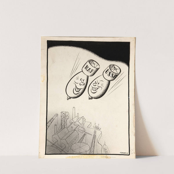 USSR and RAF bombs falling together on factory and docks by Anonymous