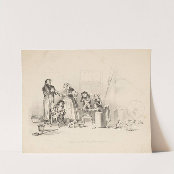 Vader en moeder kijken gelukzalig naar spelende kinderen (1832 - 1897) by Alexander Ver Huell