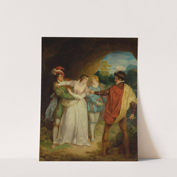 Valentine rescuing Silvia from Proteus, from Shakespeare’s ‘The Two Gentlemen of Verona,’ Act V, Scene 4, the Outlaws’ Cave (1792) by Francis Wheatley