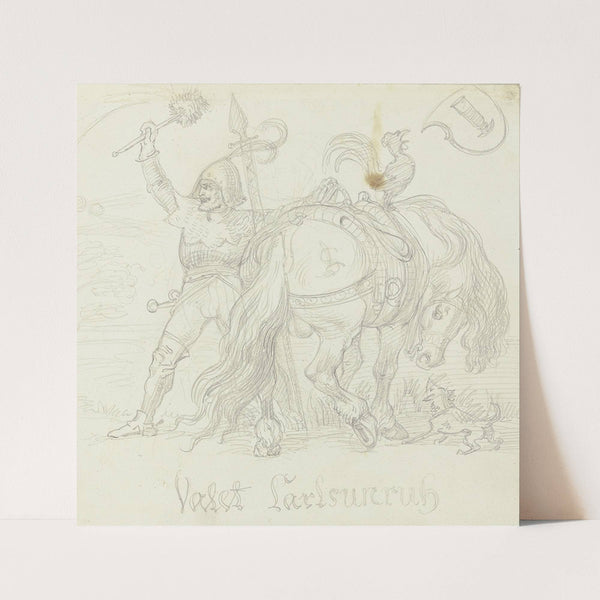 ‘Valet Karlsunruhe’, Ritter mit seinem Pferd zurückweichend by Ludwig Michael Schwanthaler