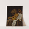 Vanitas still life with a violin, recorders, music manuscripts, and a globe by Edwaert Collier