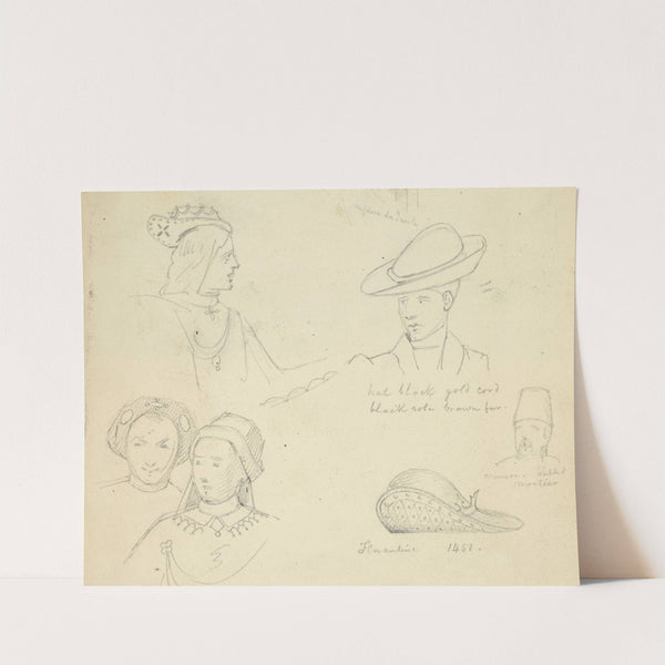 Various male and female heads in hats by Stewart Watson