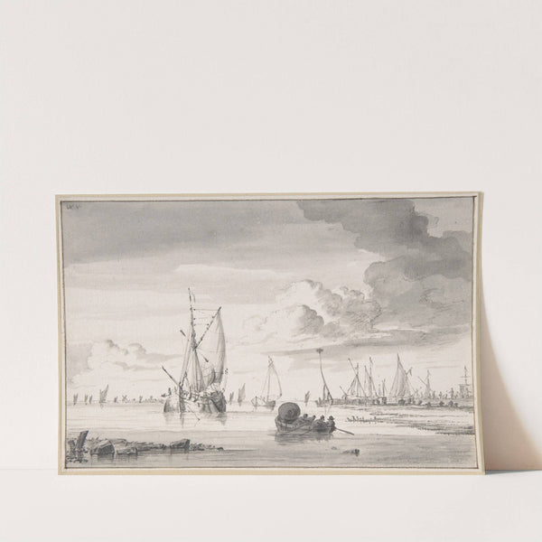 Various Ships and a Rowing Boat on an Estuary by Wigerus Vitringa
