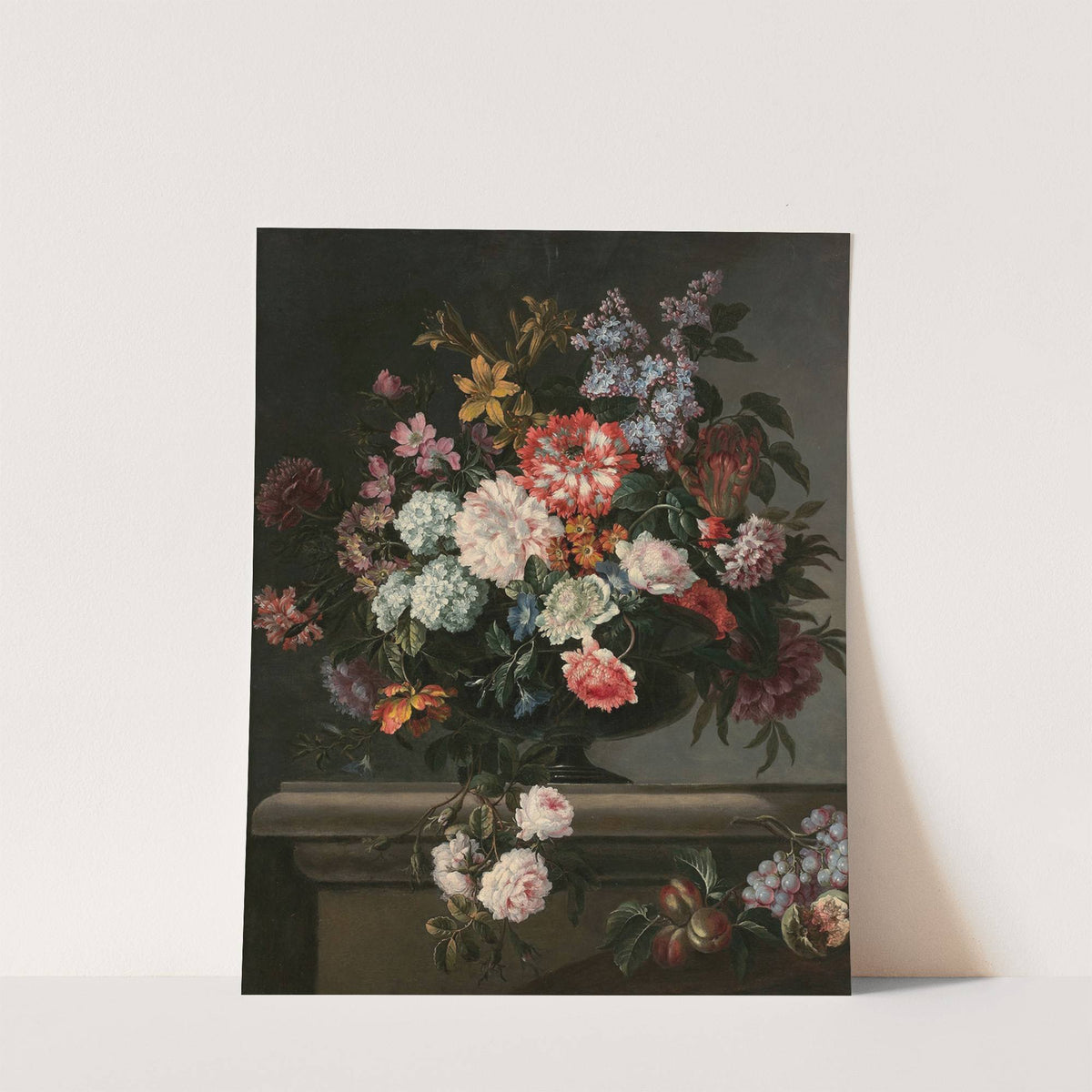 Vase de fleurs et fruits sur un entablement by Jean-Baptiste Monnoyer