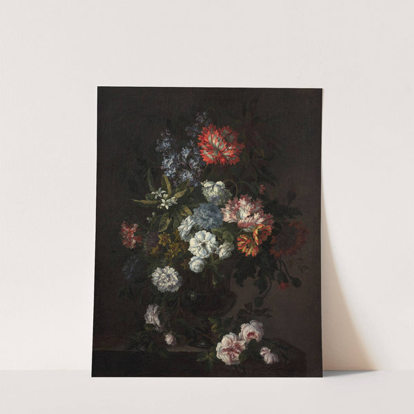 Vase of flowers on a stone entablature by Antoine Monnoyer