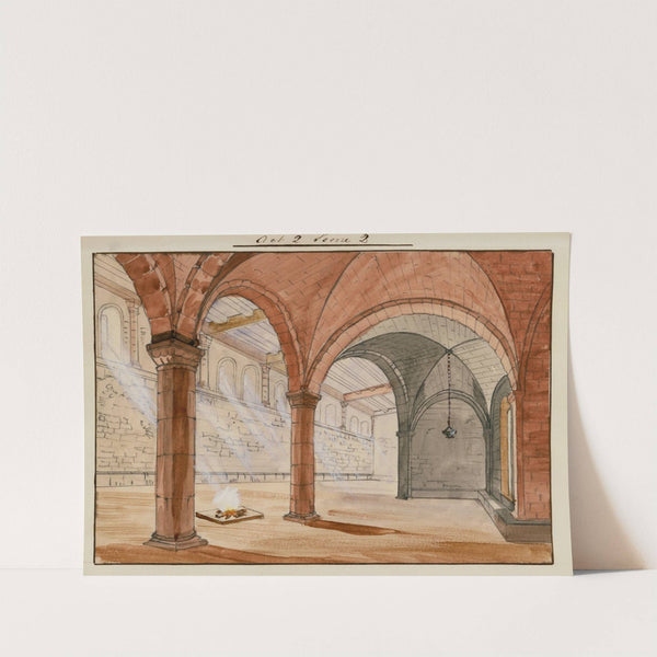 Vaulted grotto with fire on floor (Act 2, sc.2) (1859) by John K. Chapman and Co.