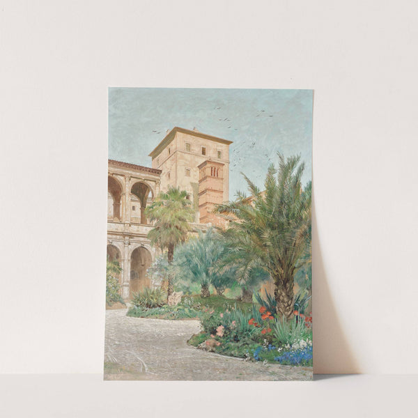 Vedute der Botschaft in Rom; Garten mit Blick auf Bogengänge by Othmar Brioschi