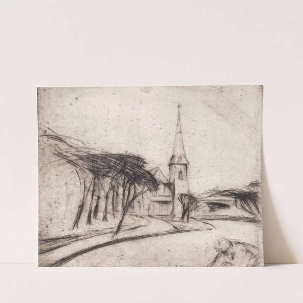 Vej med kirke by Alfred Simonsen