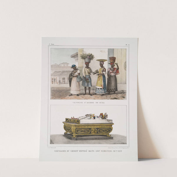 Vendeur d'herbe de Ruda; Chevalier de Christ exposé dans son cercueil ouvert by Jean Baptiste Debret