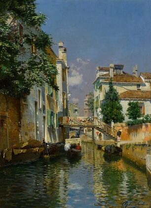 Venetian Backwater with the Campanile of San Geremia church