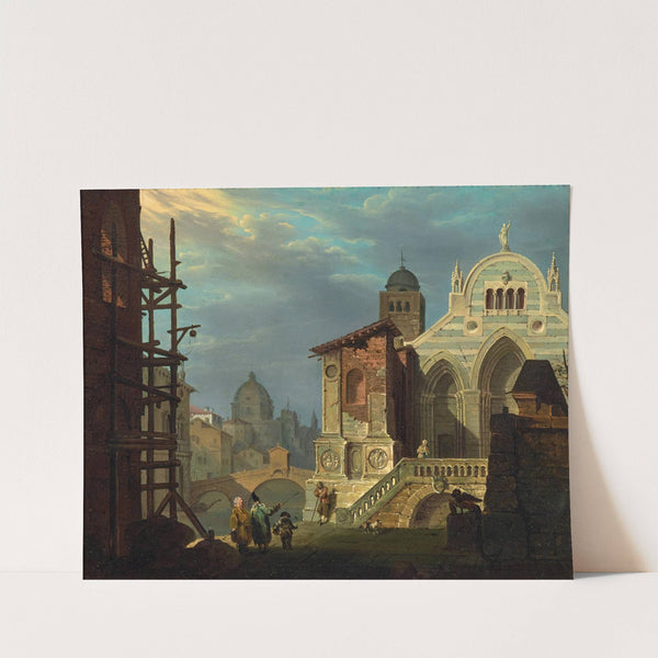 Venetian Capricci with Church and Figures by Giovanni Migliara