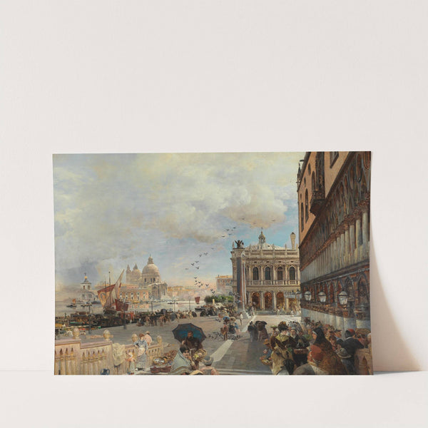 Venice, A View Of The Piazzetta, With The Biblioteca Marciana, Santa Maria Della Salute And The Dogana by Oswald Achenbach