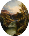 Verdant landscape by a river fall