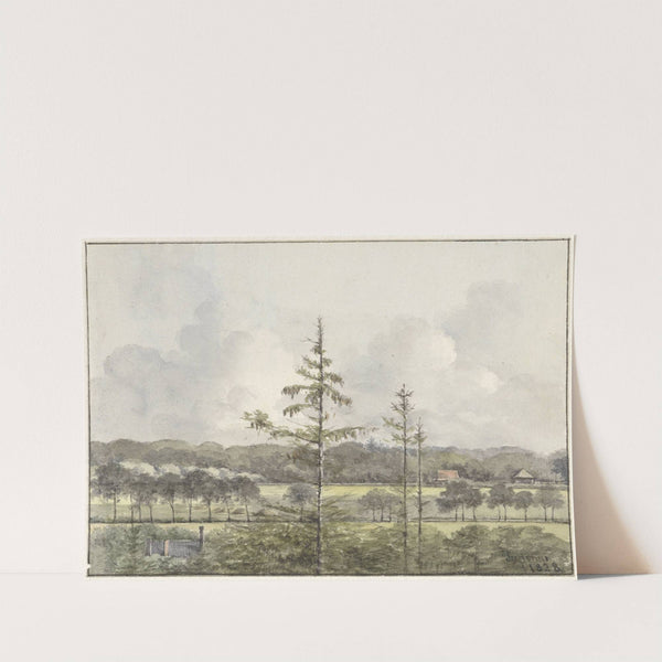 Vergezicht van weilanden met boerderijen by Pieter Ernst Hendrik Praetorius