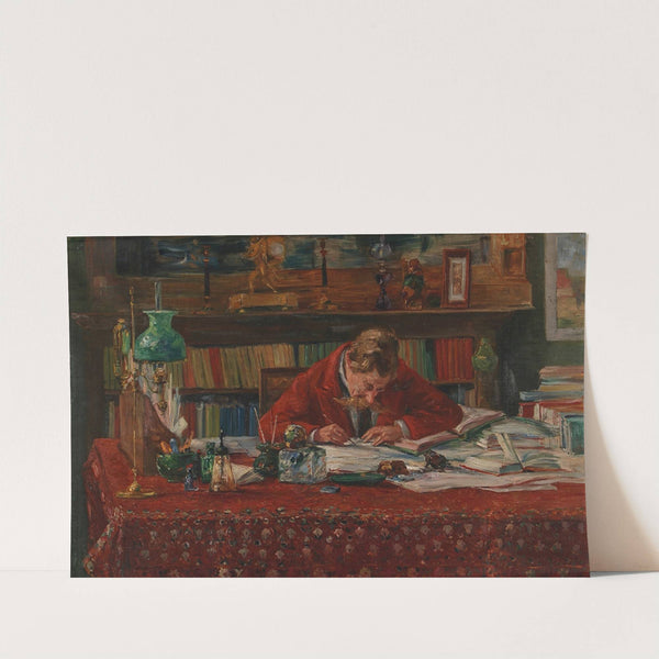 Verhaeren schrijvend aan zijn werktafel by Marthe Massin