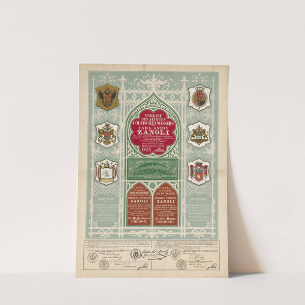 Verkauf des echten Cölnischen Wassers von Carl Anton Zanoli (1850) by C. Naumann'''s Druckerei