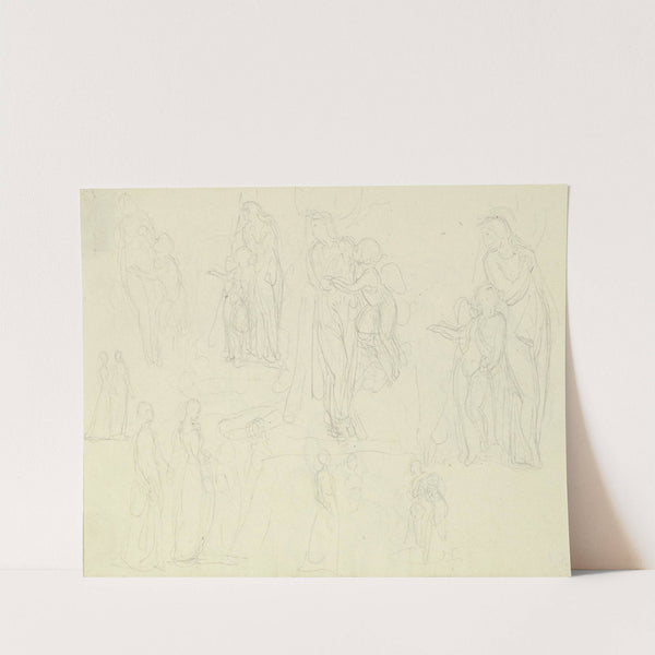 Verschiedene Figuren, darunter eine weibliche Gestalt mit geflügeltem Amorknaben by Gustav Heinrich Naecke