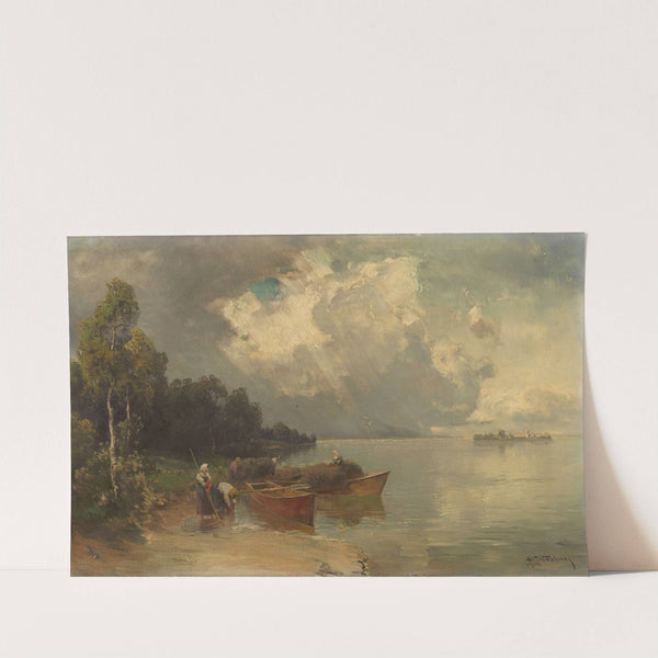 Verschiffung der Heuernte am Chiemsee mit aufziehendem Gewitter by Joseph Wopfner