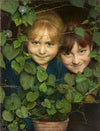Hidden! Two girls behind flower vines