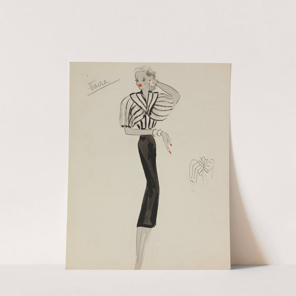 Veste courte blanche travaillée en bandes sur robe noire (1938) by M. P. Leven
