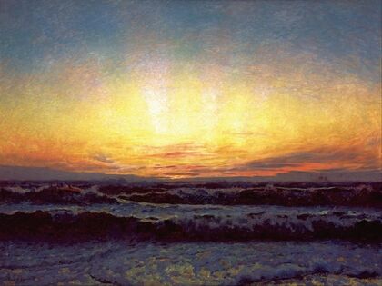 Vesterhavet i storm. Efter solnedgang. Højen