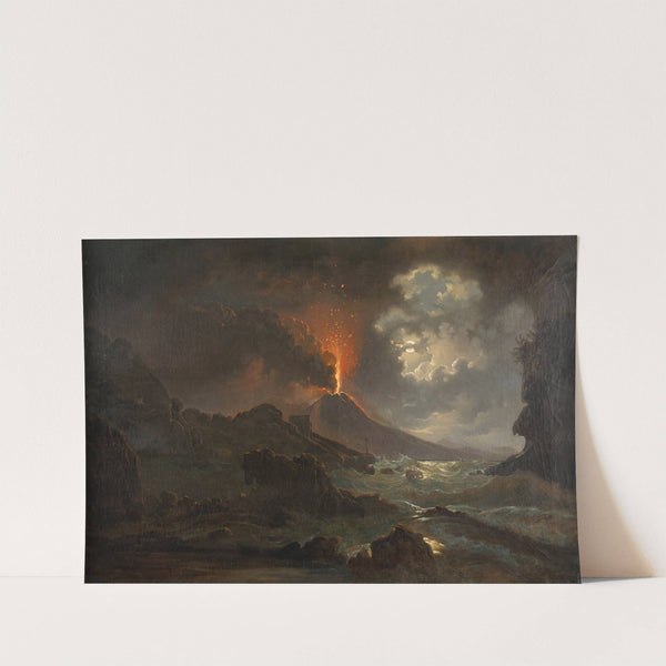 Vesuvausbruch bei Nacht mit Blick auf die Scuola di Virgilio by Joseph Rebell