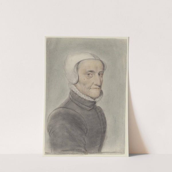 Vieille femme portant un vêtement noir à petite fraise et un chaperon blanc, de trois quarts à droite by Nicolas Lagneau