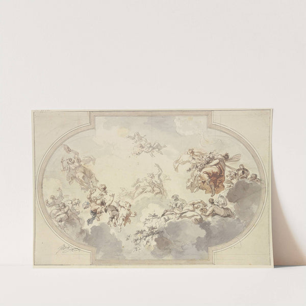 Viele Genien und Bacchanten schweben in Wolken by Jacob de Wit