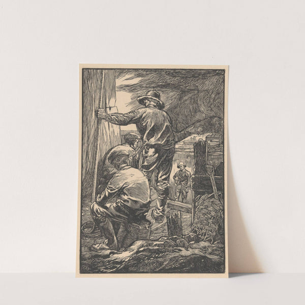 Vier arbeiders bij het water by Johannes Josephus Aarts