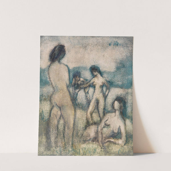 Vier Badende (Stehende Und Liegende Weibliche Akte, Badende, Vier Lebensgroße Akte Auf Der Wiese) by Otto Mueller