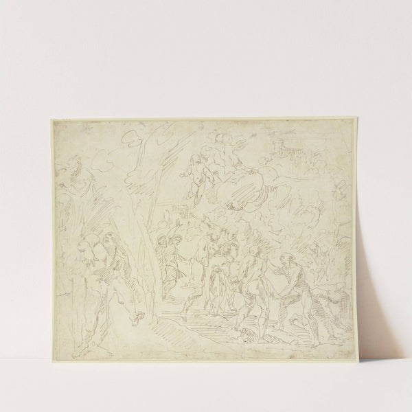 Vier Männer tragen einen Toten, links ein Flußgott by Raymond Lafage