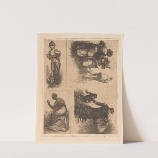 Vier voorstellingen met menselijke figuren by Johannes Josephus Aarts