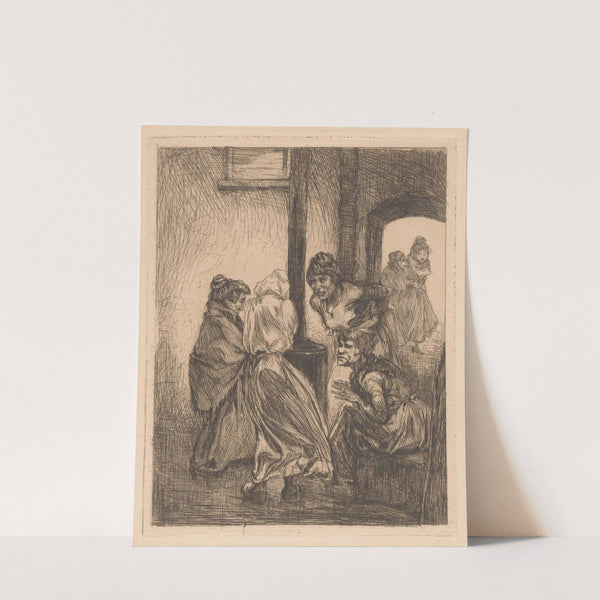 Vier vrouwen bijeen gedoken om een kachel by Johannes Josephus Aarts