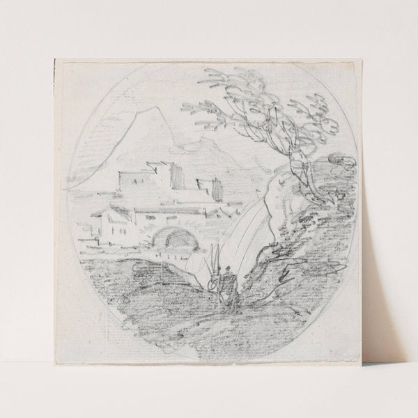 View from a Ridge to a Village and Distant Mountain (probably c. 1754-1765) by Hubert Robert