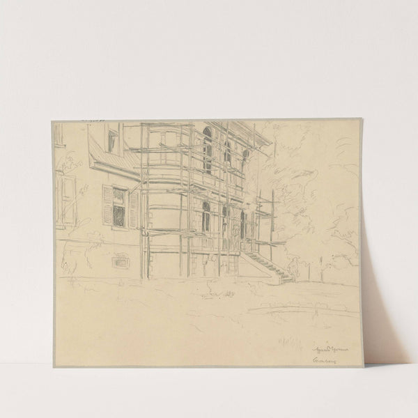 View of a house surrounded by scaffolding in Kronberg, Hesse (1899) by Hans Thoma