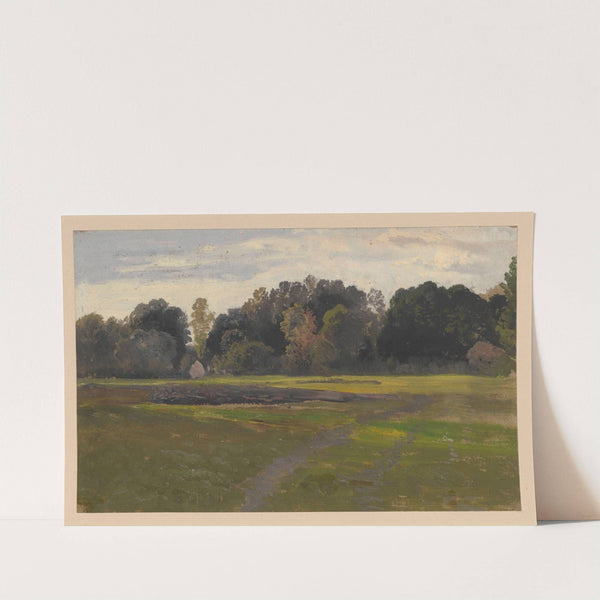 View of a meadow by a forest in Spreewald (1850-1881) by Adolf Dressler