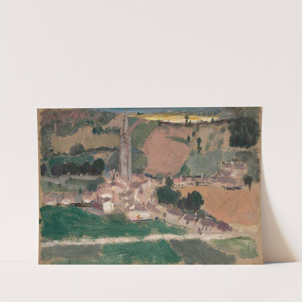 View of a small town with a church tower by Tadeusz Makowski