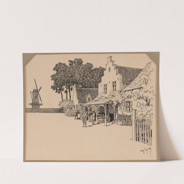 View of a Village with a Windmill by Amedée Lynen
